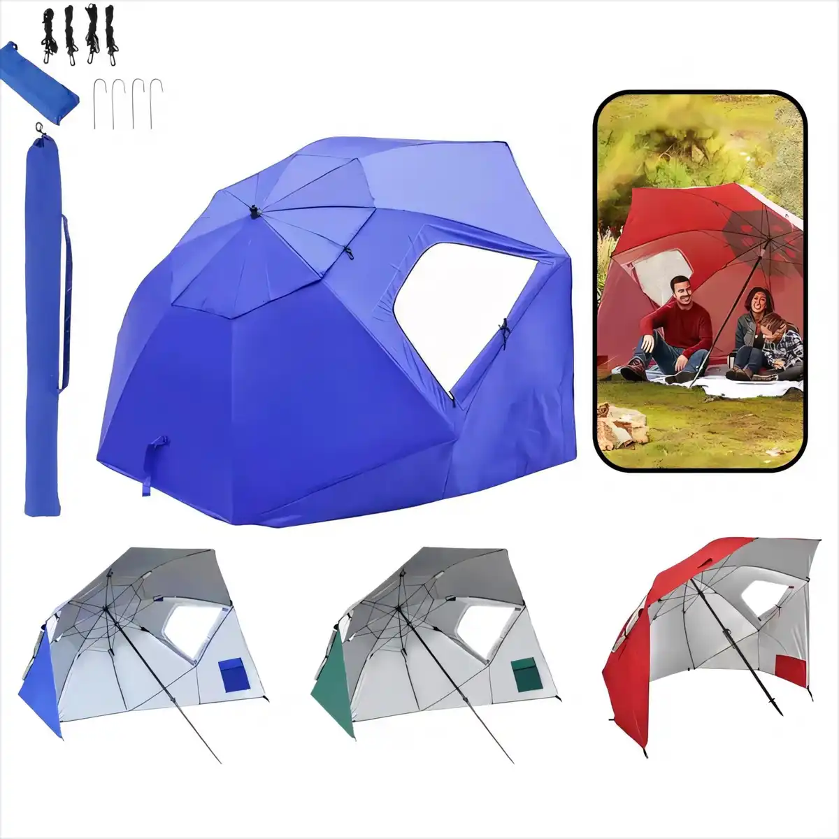 UV Blocking Beach Umbrella with Pockets