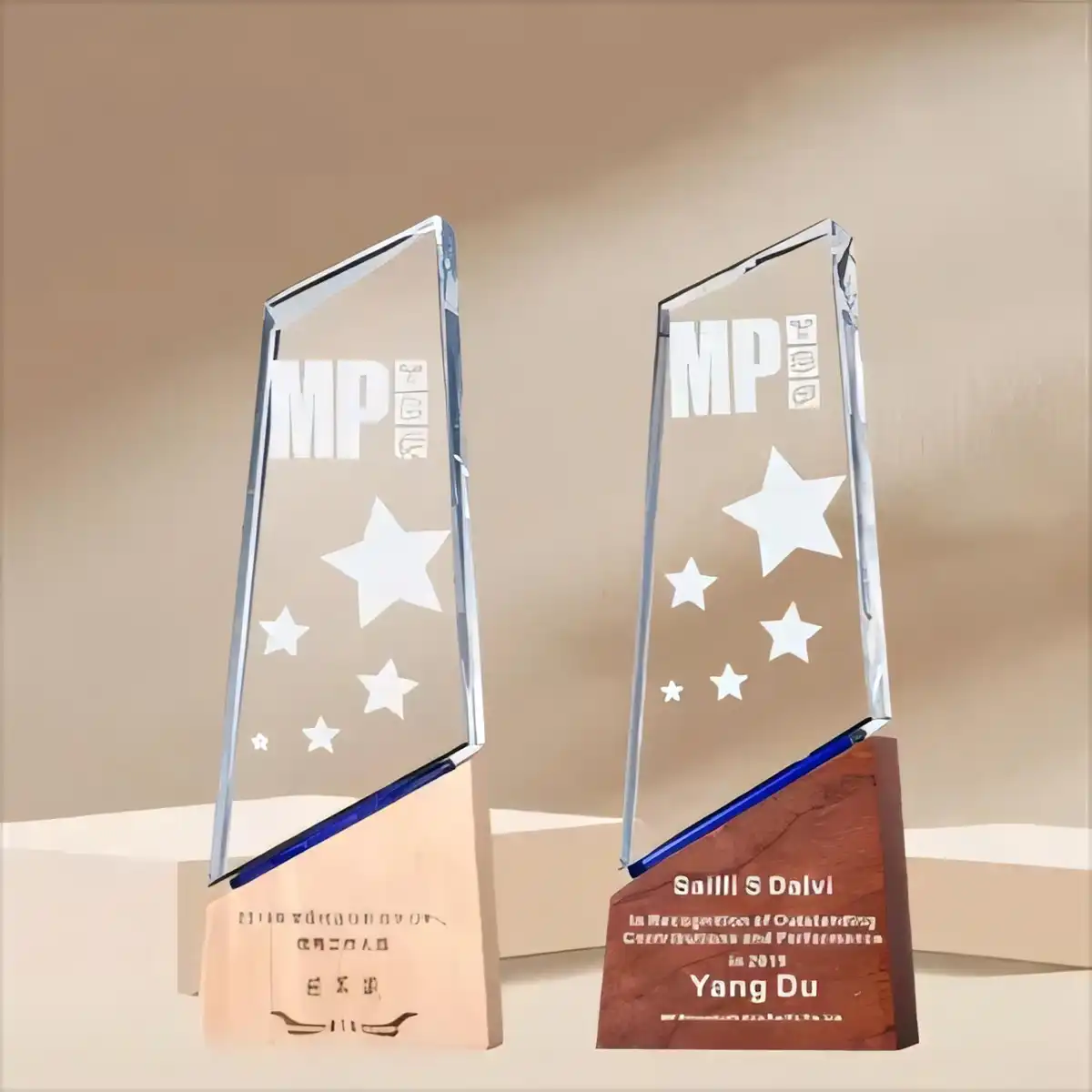 Elegant Crystal Glass Award Trophy product detail view