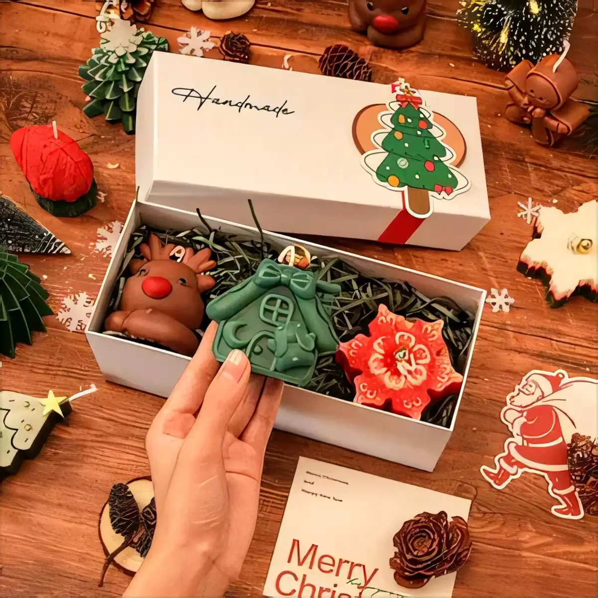 Festive Soy Wax Candle Trio product close-up
