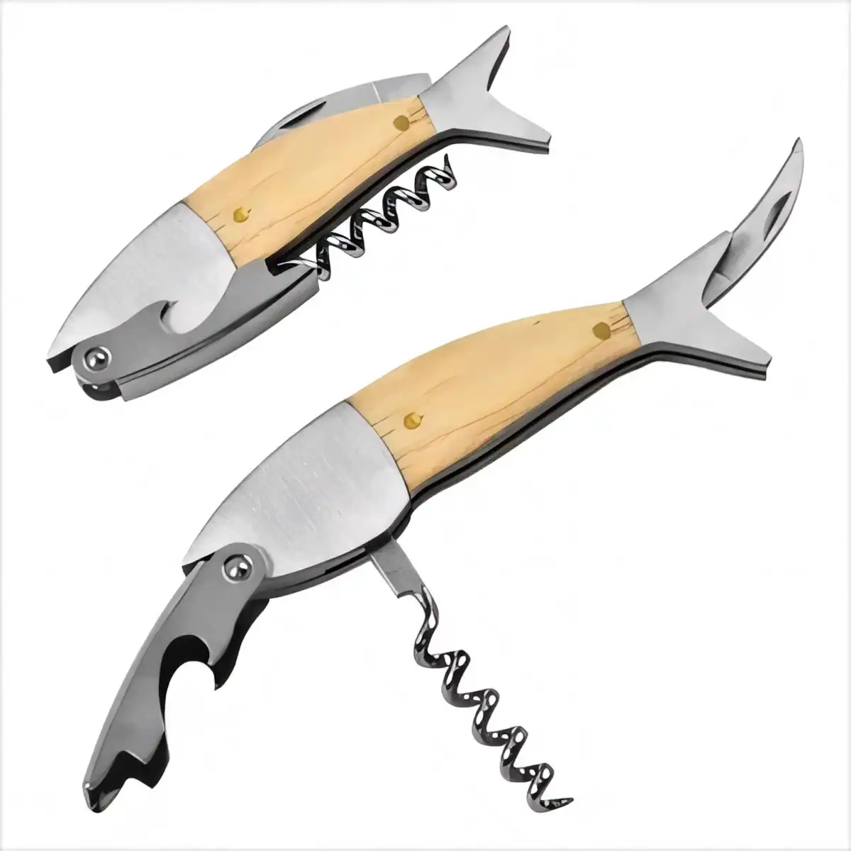 Wooden Fish Wine Corkscrew Opener product close-up