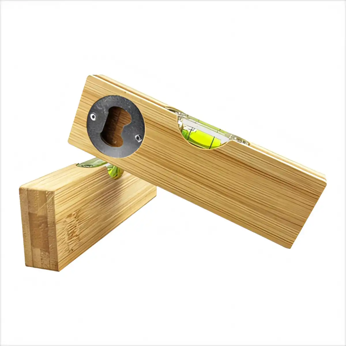 Bamboo Level Bottle Opener Tool product close-up