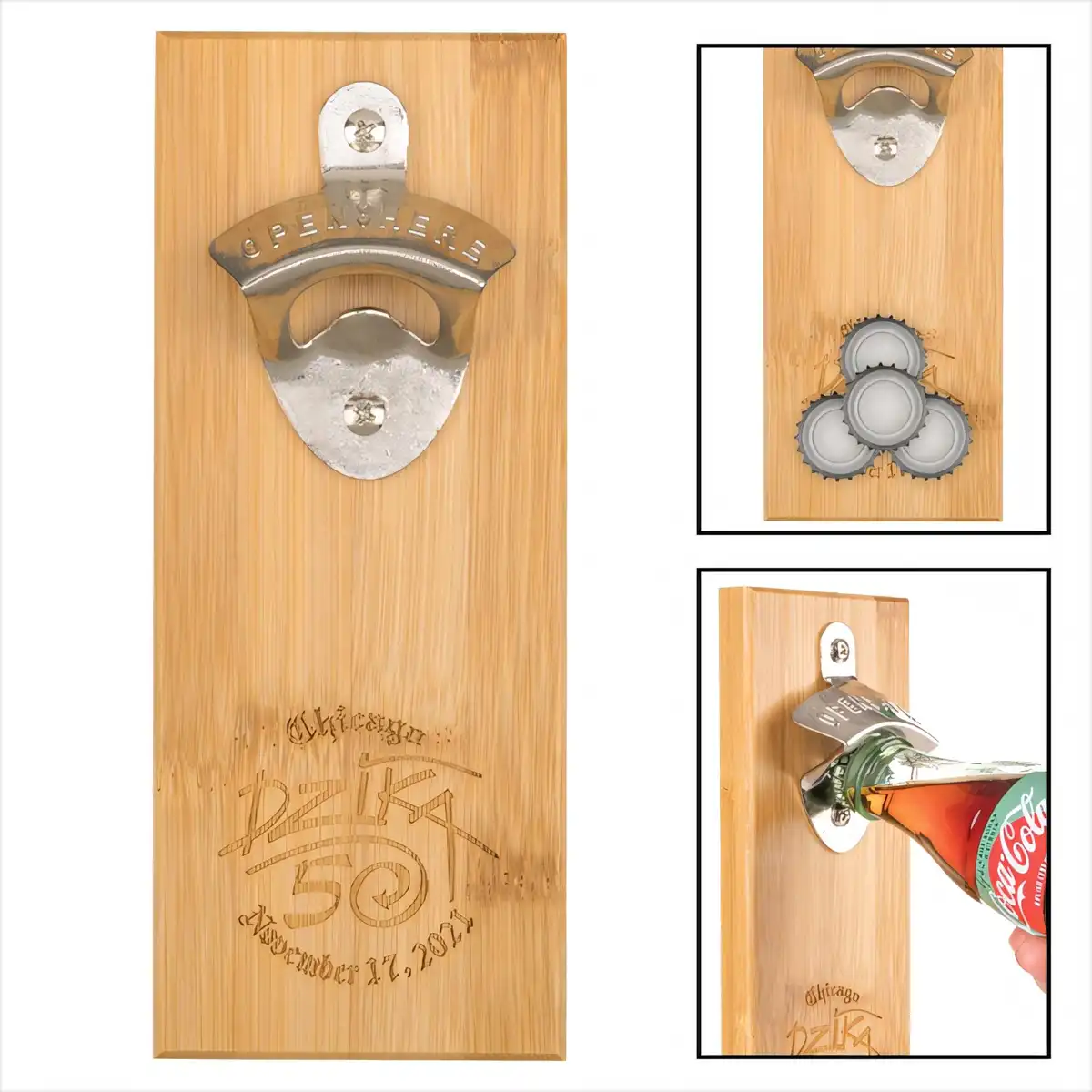 Bamboo Magnetic Bottle Opener Wall Mount
