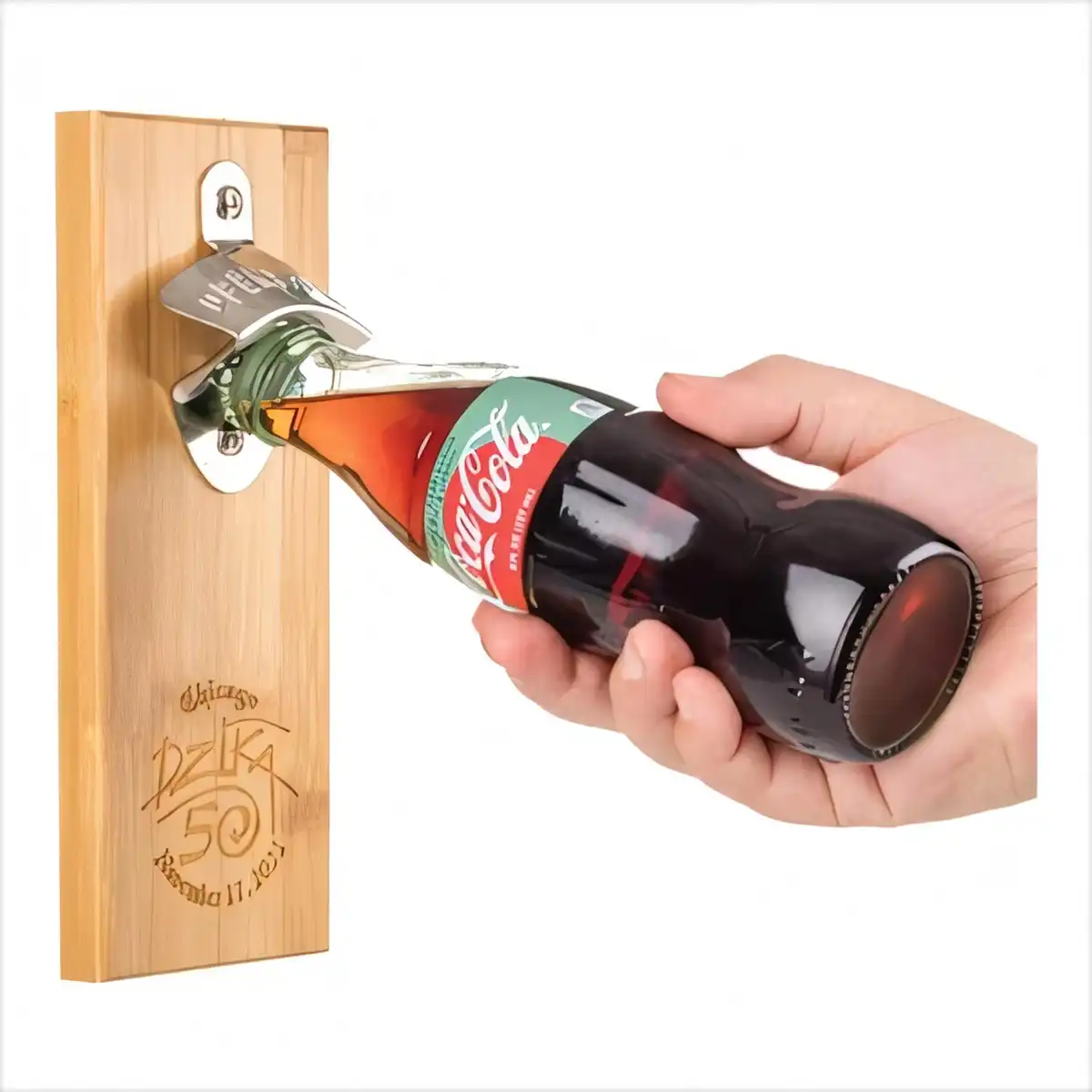 Bamboo Magnetic Bottle Opener Wall Mount product close-up