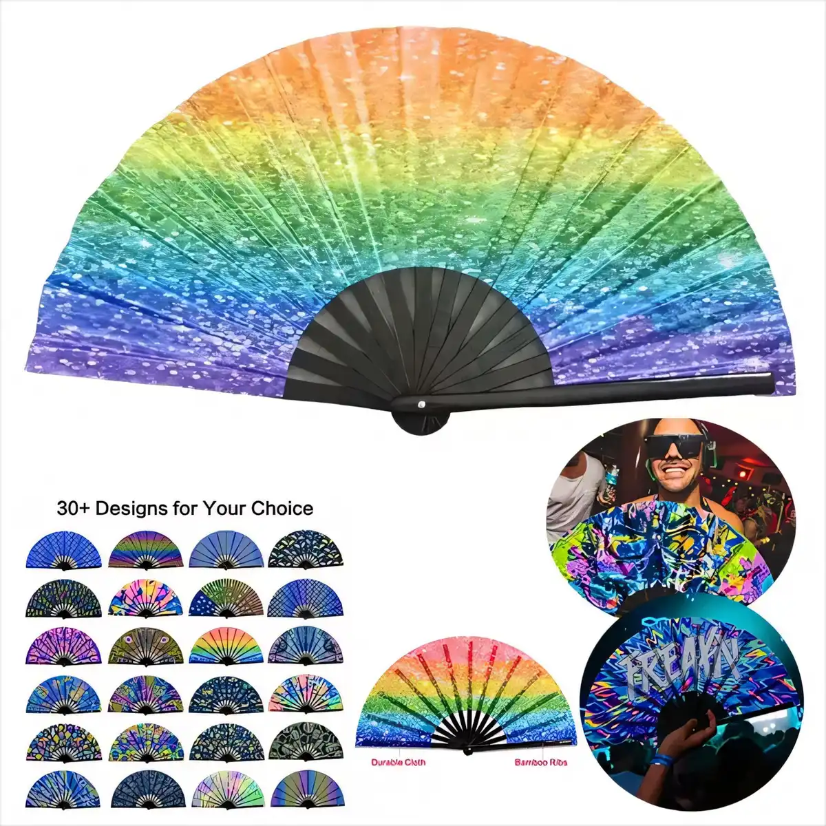Rainbow Bamboo Fan 13 Inch