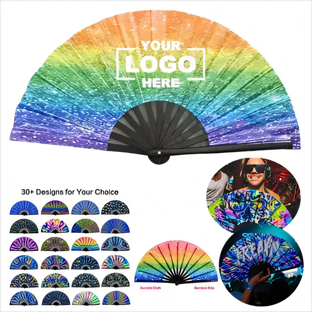 Rainbow Bamboo Fan 13 Inch product detail view