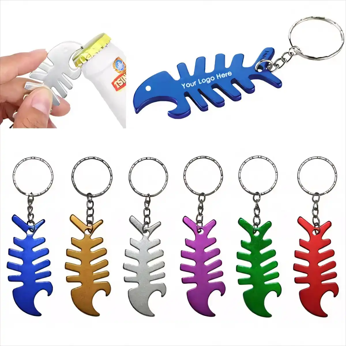 Aluminum Fish Bone Opener Keychain
