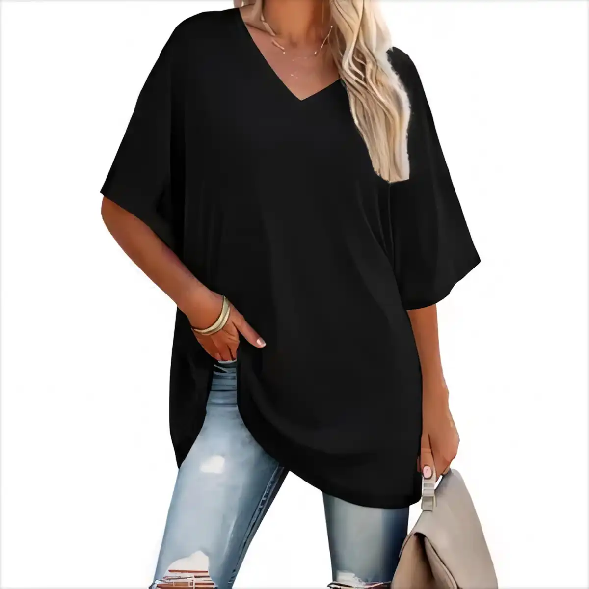 Relaxed Fit V Neck Tee