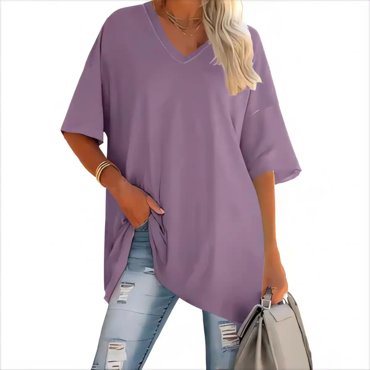 Relaxed Fit V Neck Tee product close-up