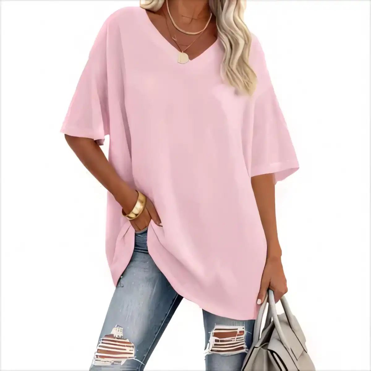 Relaxed Fit V Neck Tee product with accessories