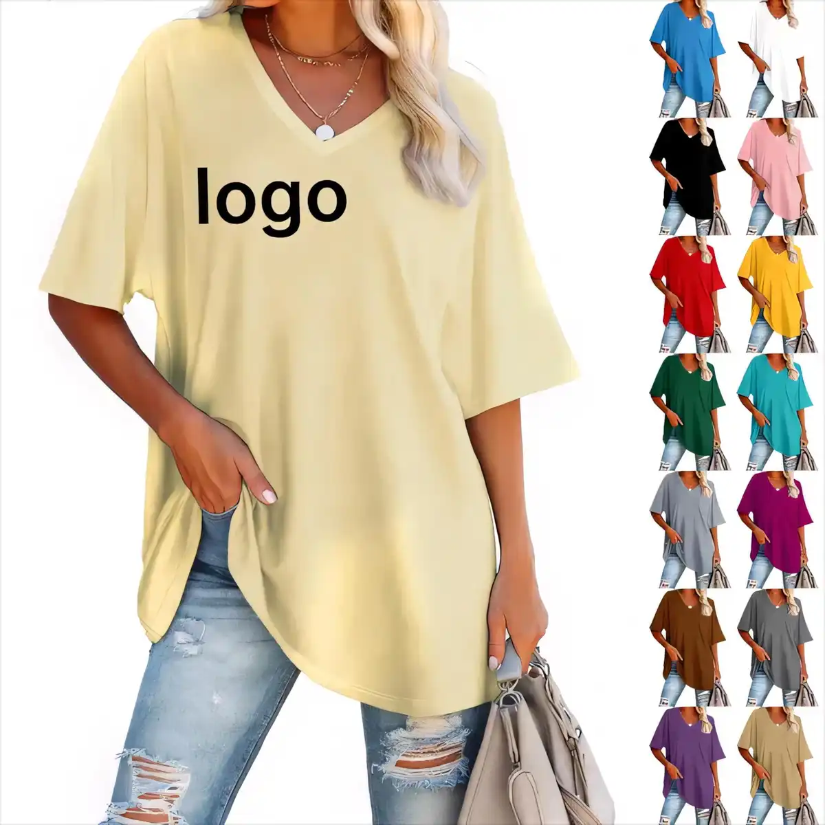 Relaxed Fit V Neck Tee custom logo imprint view