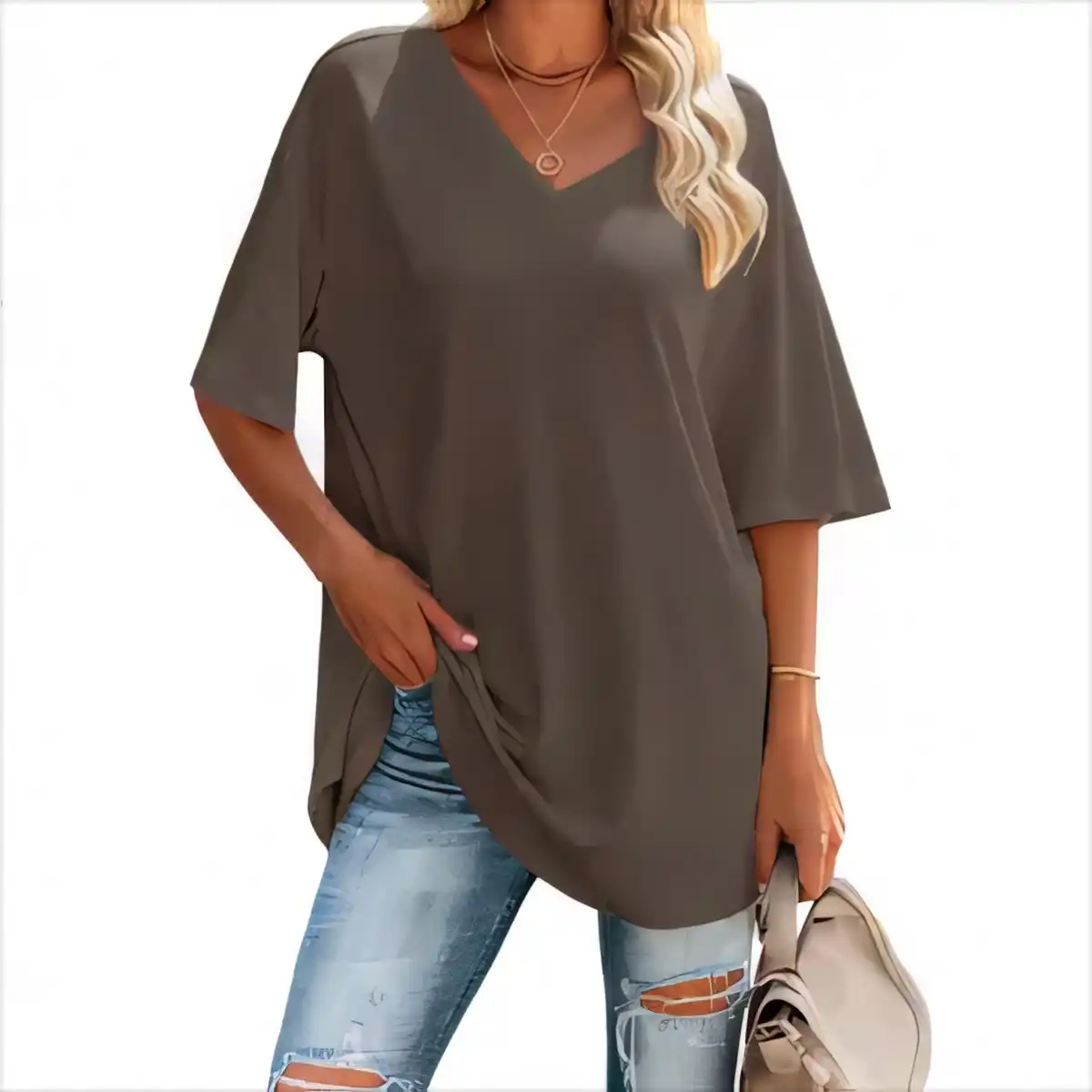 Relaxed Fit V Neck Tee product in use