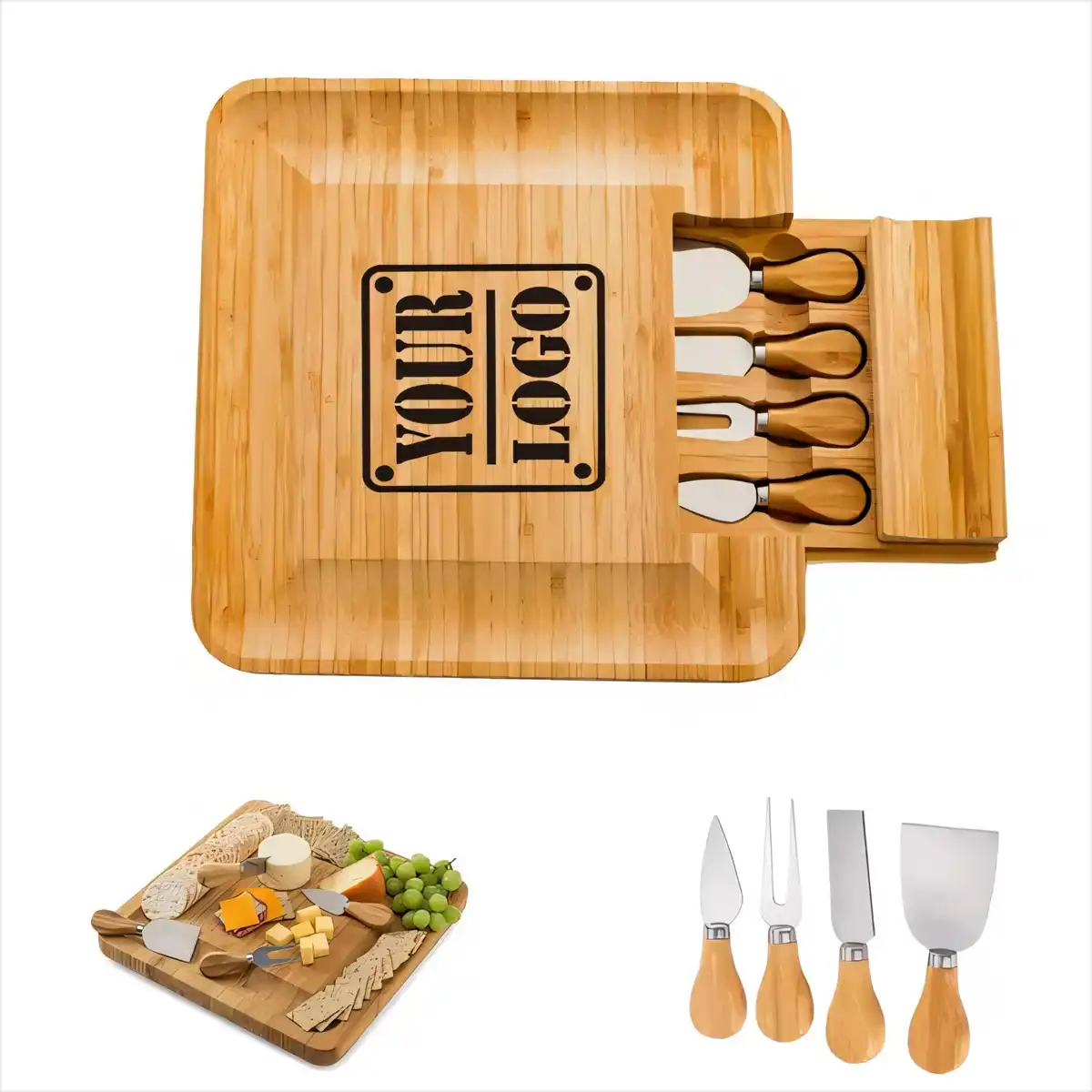 Bamboo Cheese Board with Knives Set