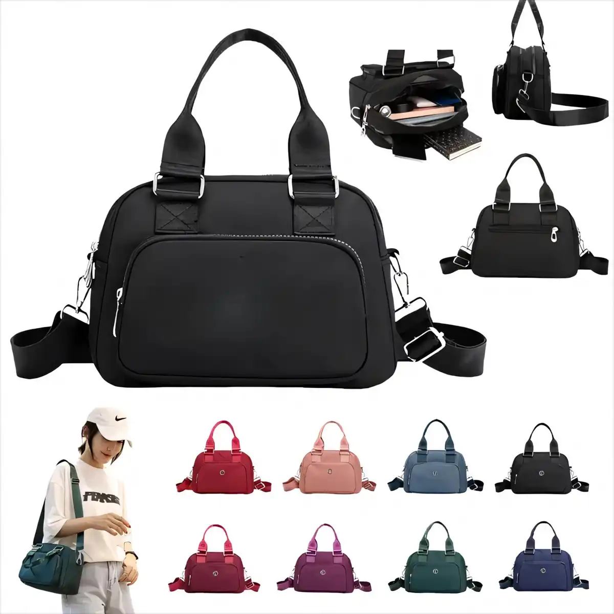 Adjustable Polyester Handbag with Pockets
