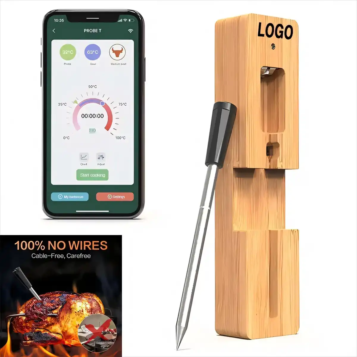 Wireless Meat Thermometer Long Range Bluetooth