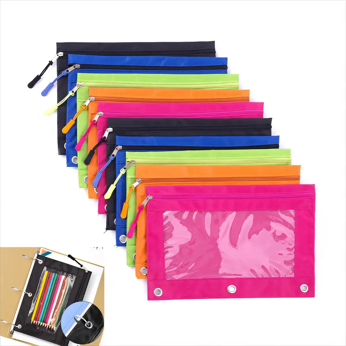 Binder Pencil Pouch Oxford Clear Front