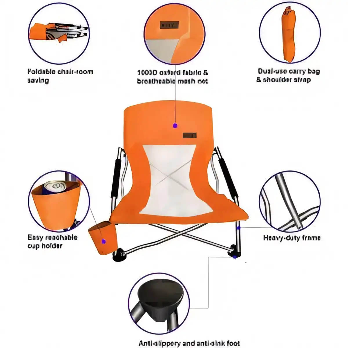 Sturdy Portable Camping Chair with Cup Holder product detail view