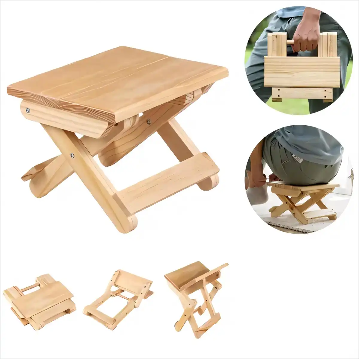 Wooden Folding Stool for Camping