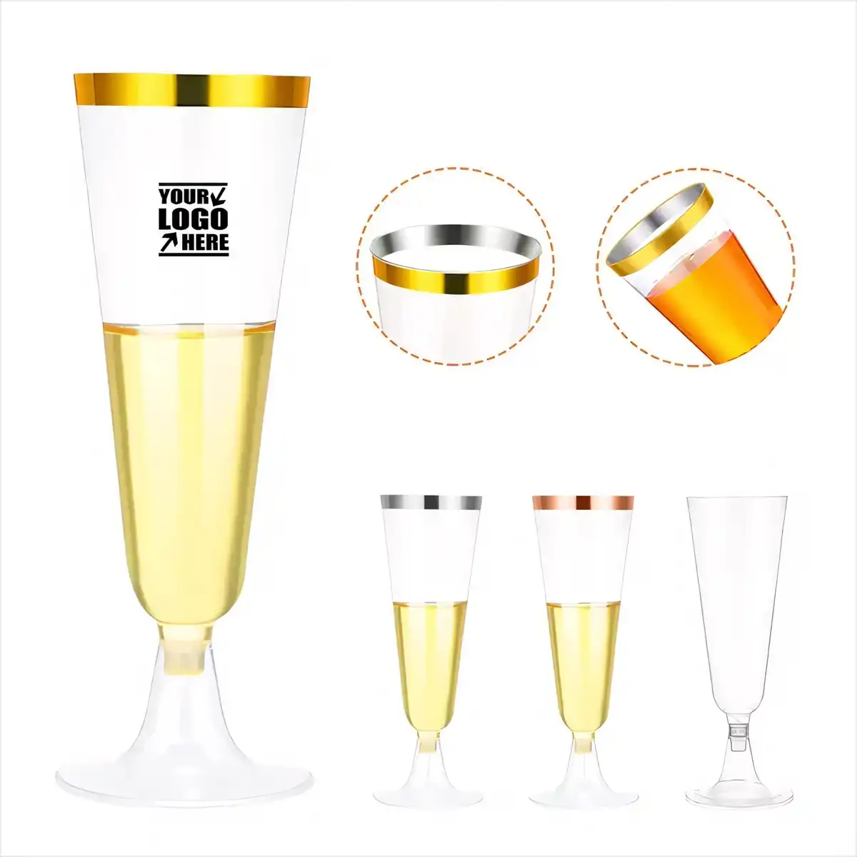 Gold Rim Disposable Plastic Flutes