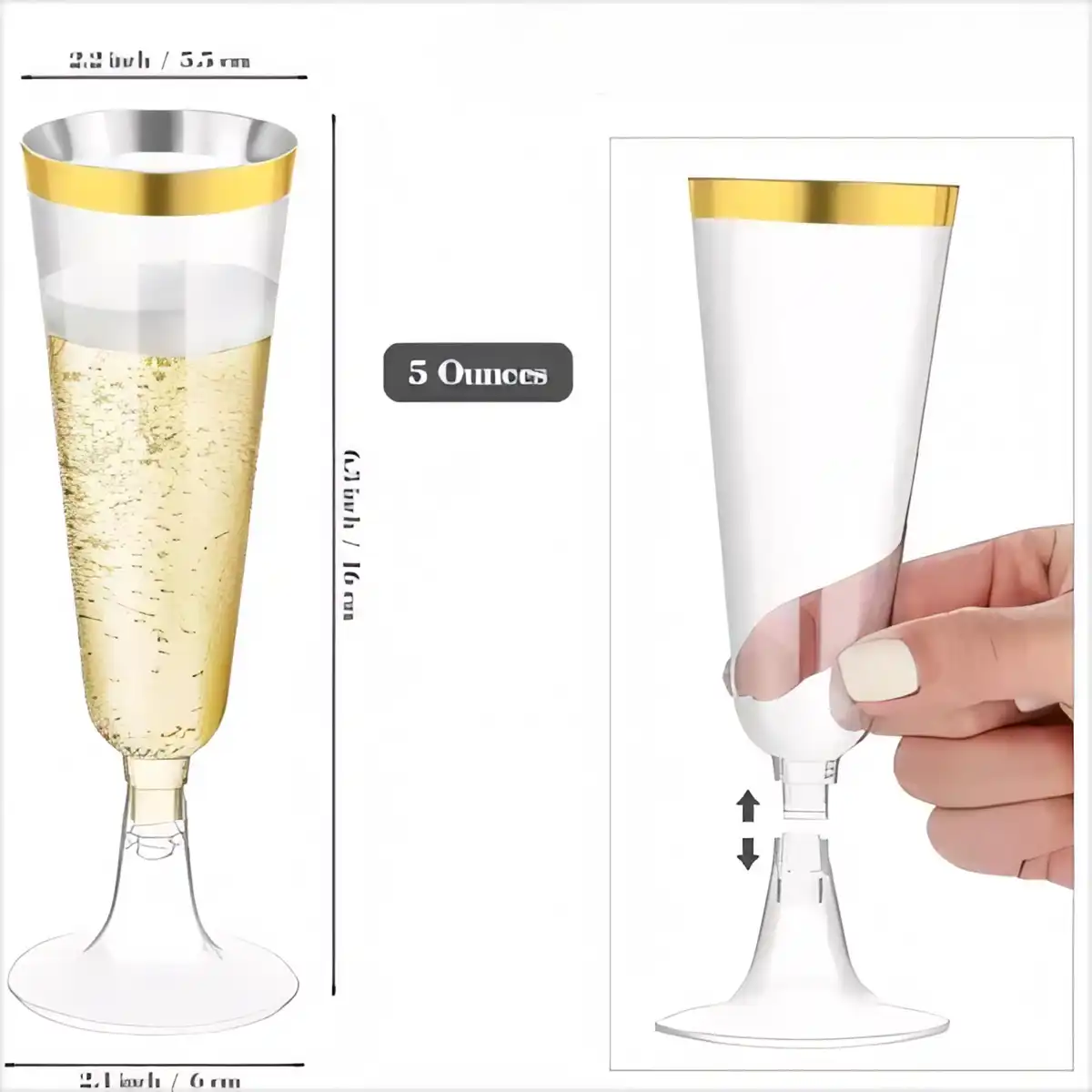 Gold Rim Disposable Plastic Flutes product detail view