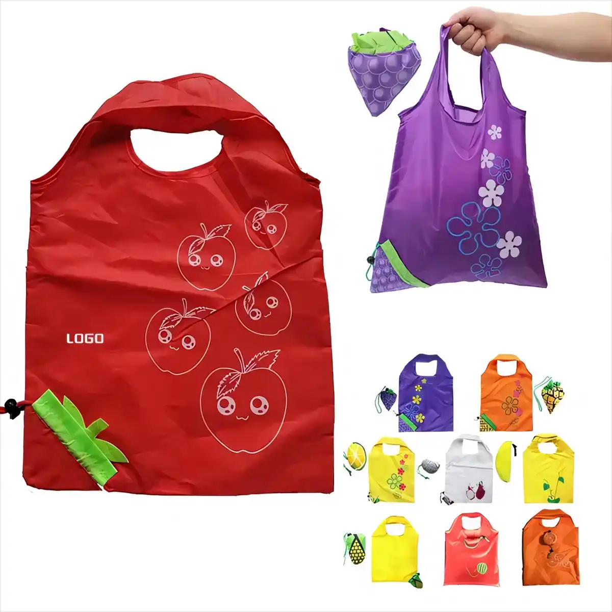 Compact Fruit Print Shopping Tote