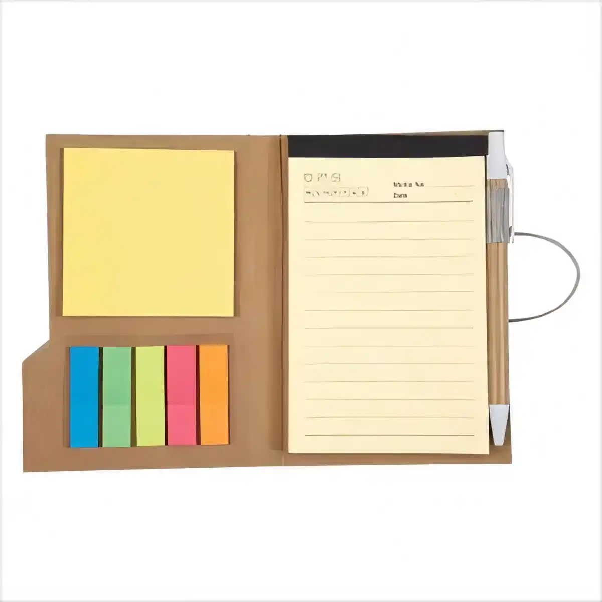 Woodgrain Notebook with Sticky Notes custom logo imprint view
