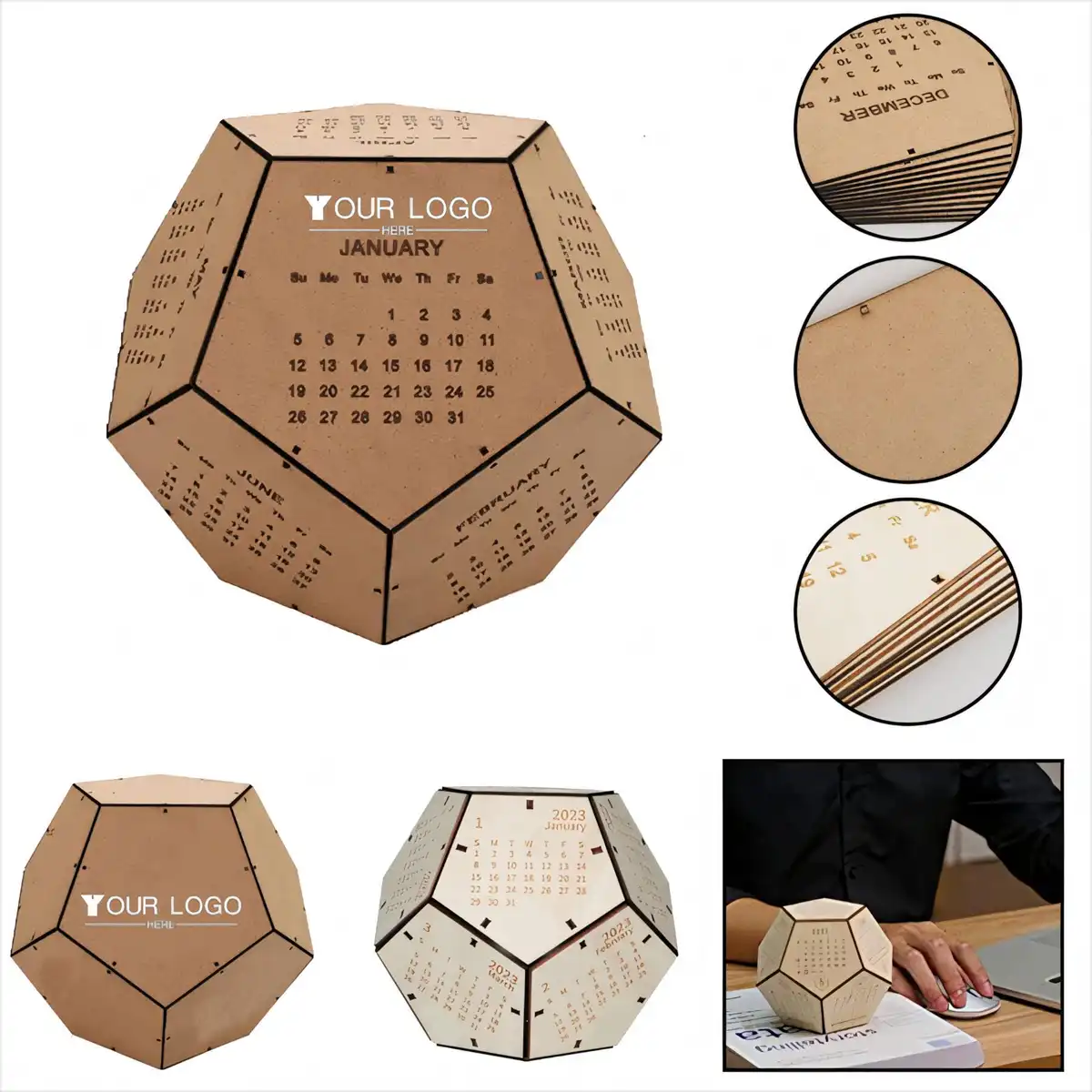 12-Sided Wooden Desk Calendar