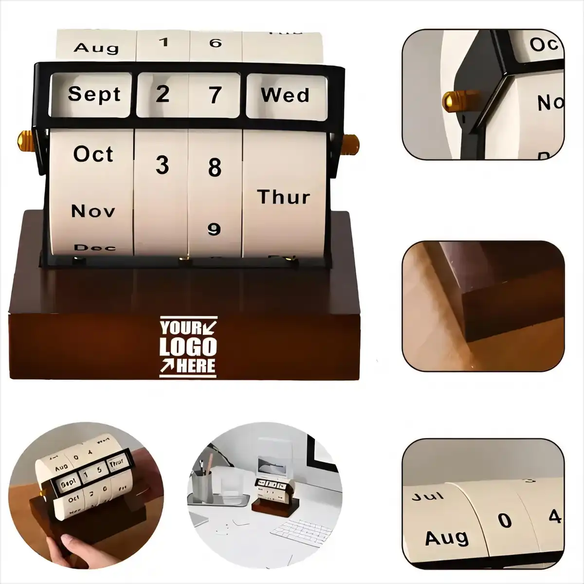 Wooden Rotating Perpetual Desk Calendar