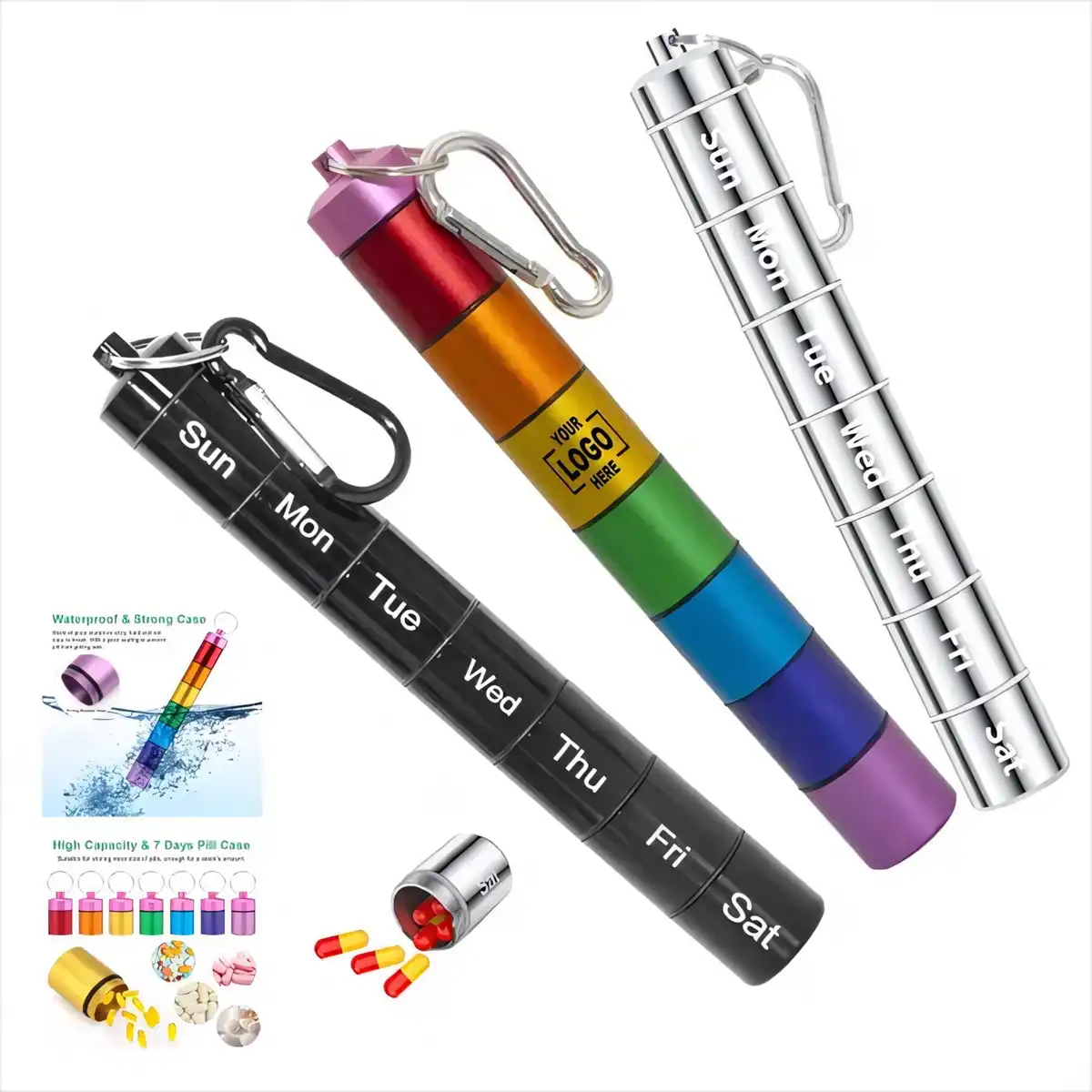 Waterproof Aluminum Pill Organizer Rainbow