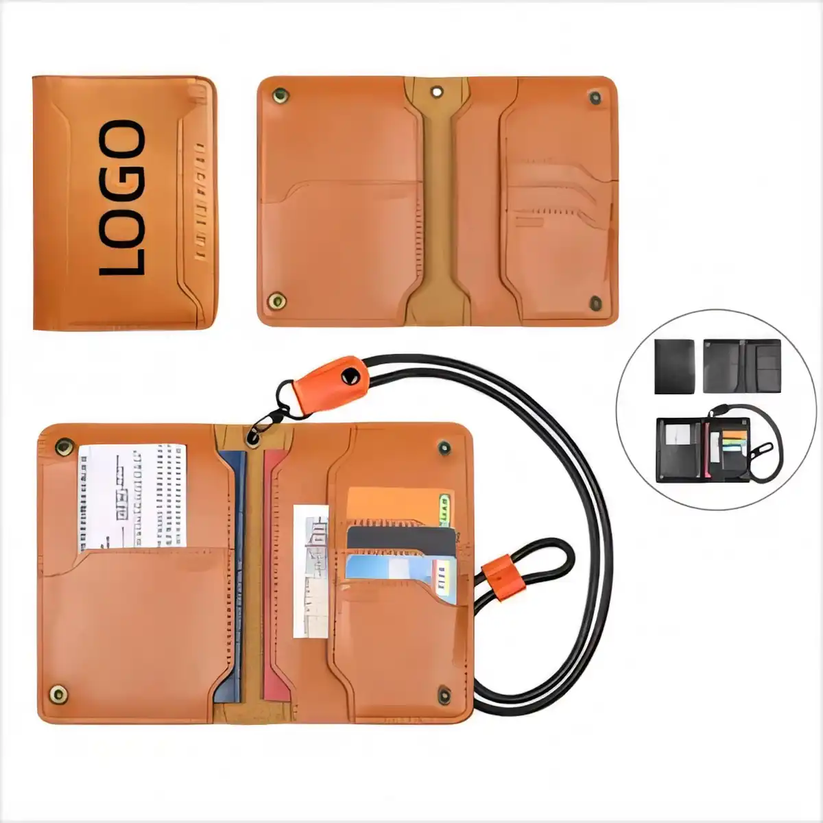 Genuine Leather Passport Holder with Retractable Lanyard product detail view