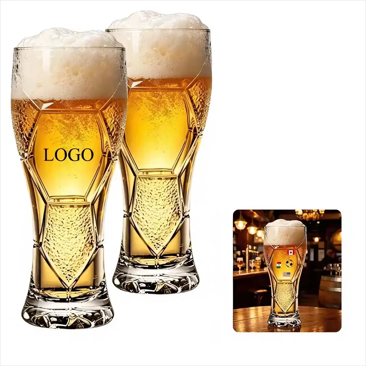 Soccer Ball Beer Glasses Pair