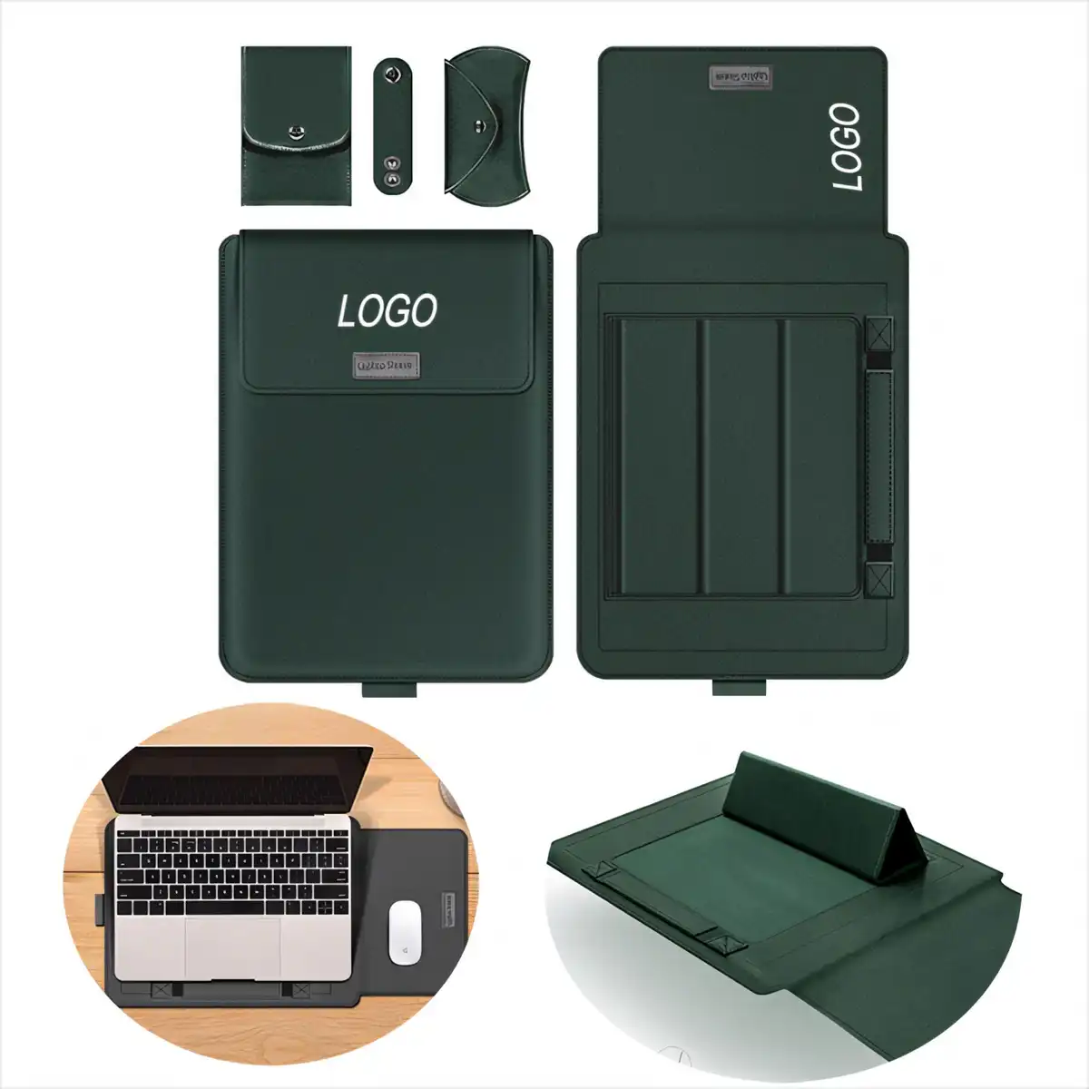 PU Leather Laptop Sleeve with Stand