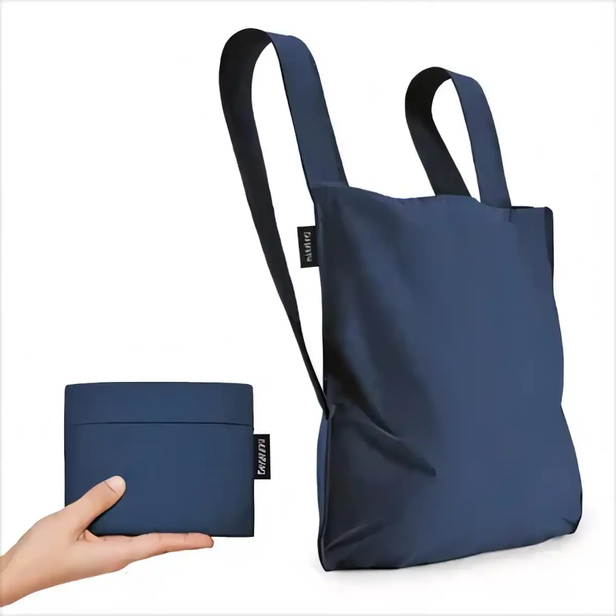 Foldable Nylon Shopping Tote Backpack custom logo imprint view