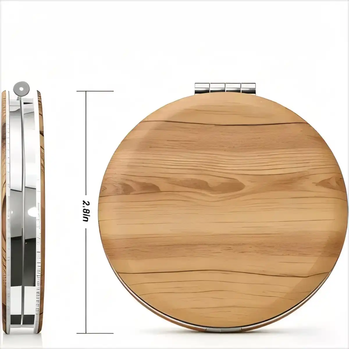 Wood Grain PU Travel Makeup Mirror product detail view