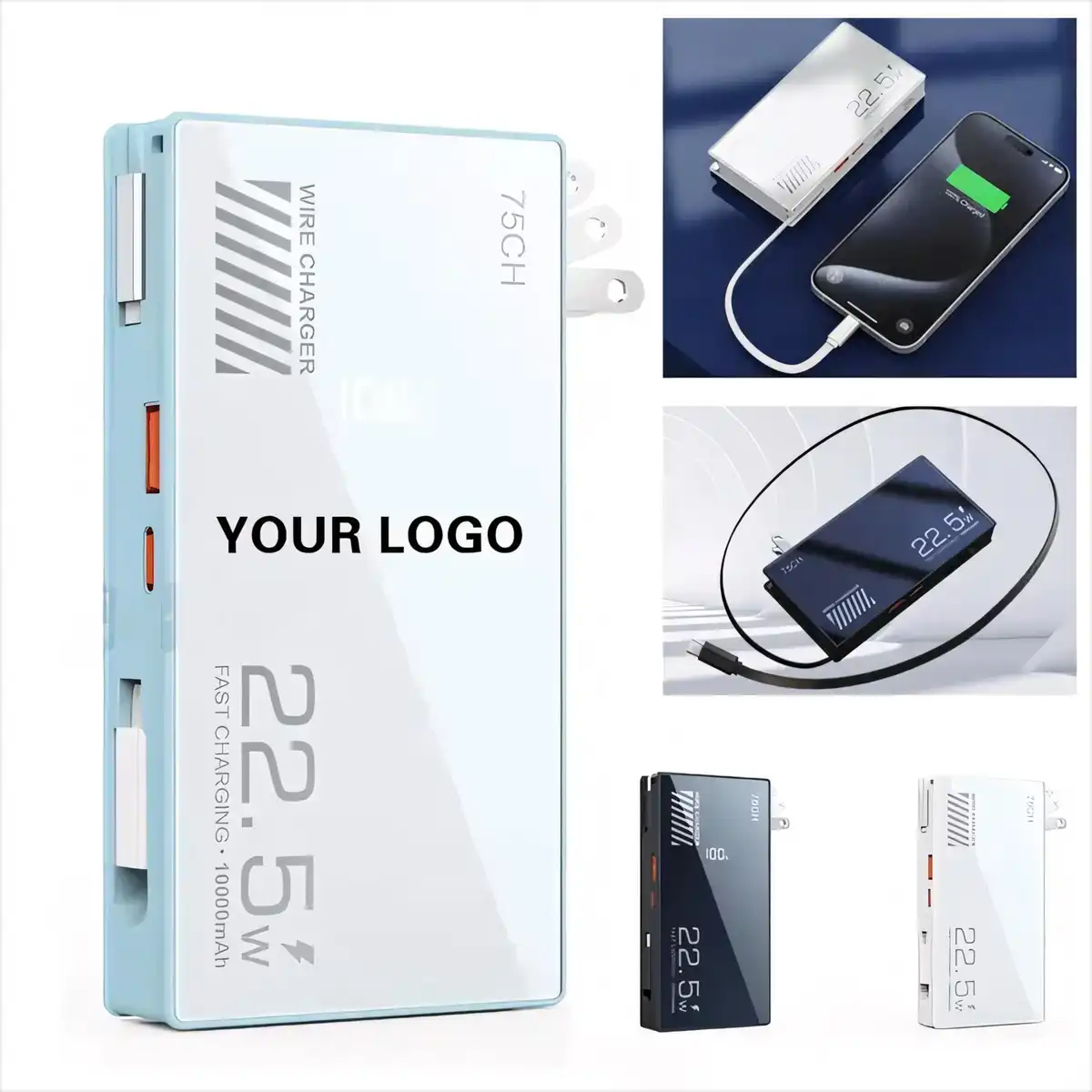10K Portable Charger with Built-in Cables