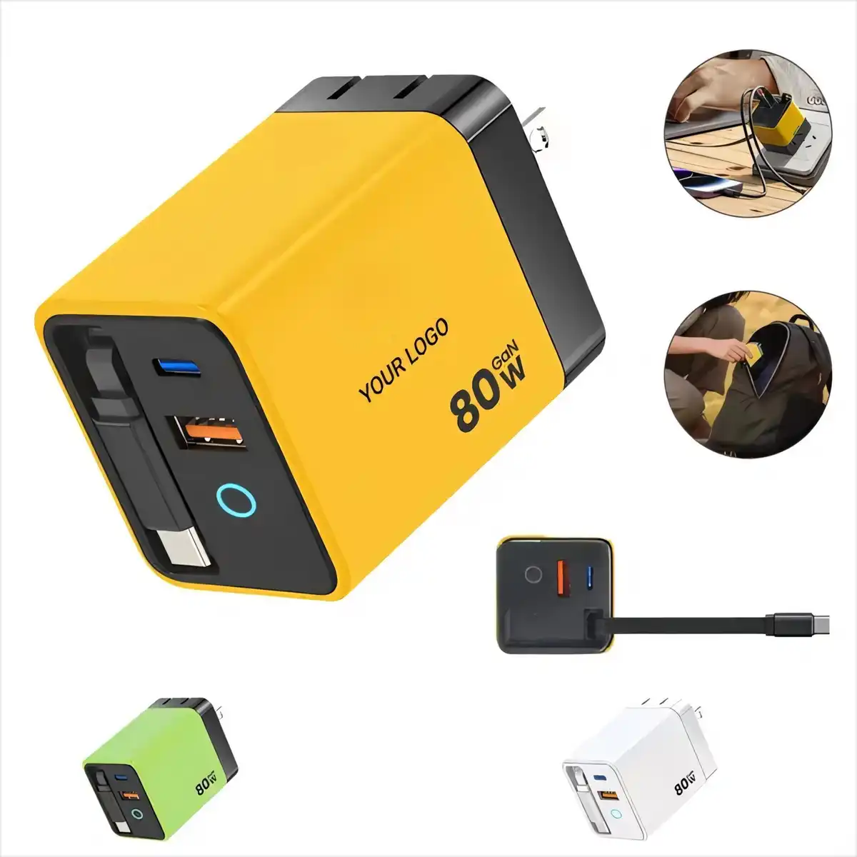 80W Retractable 3-in-1 Charger