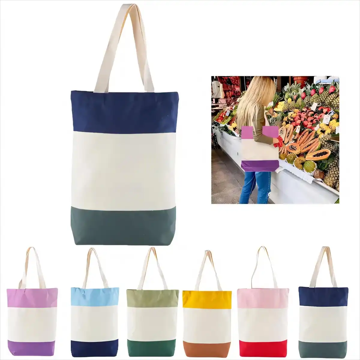 Tri Color Canvas Shopping Tote