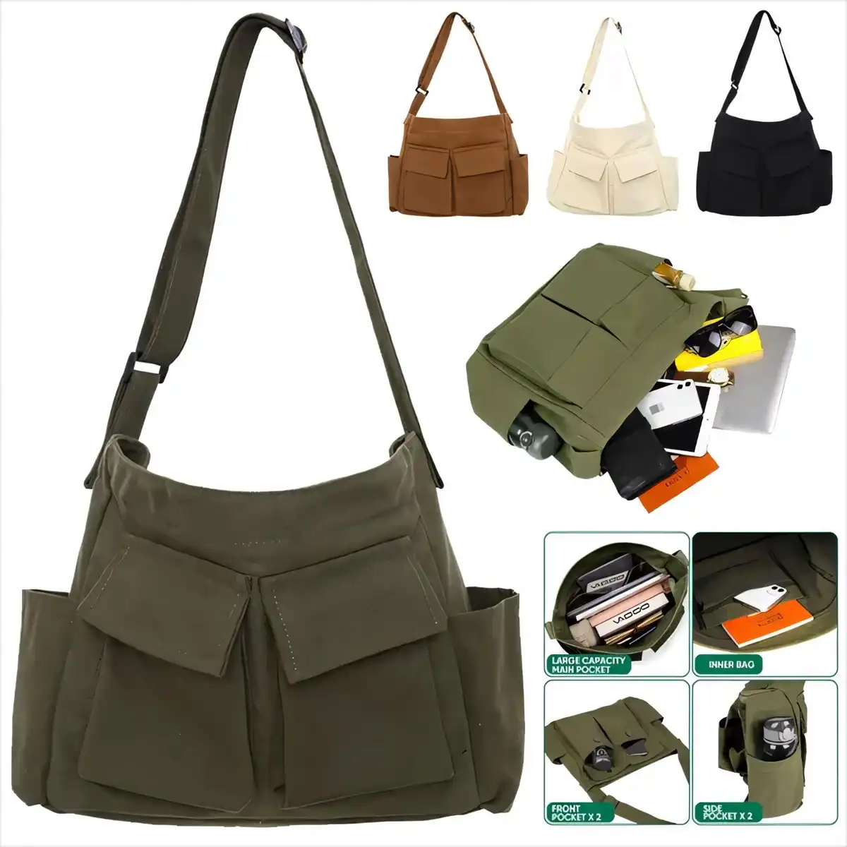 Durable Canvas Messenger Bag Large