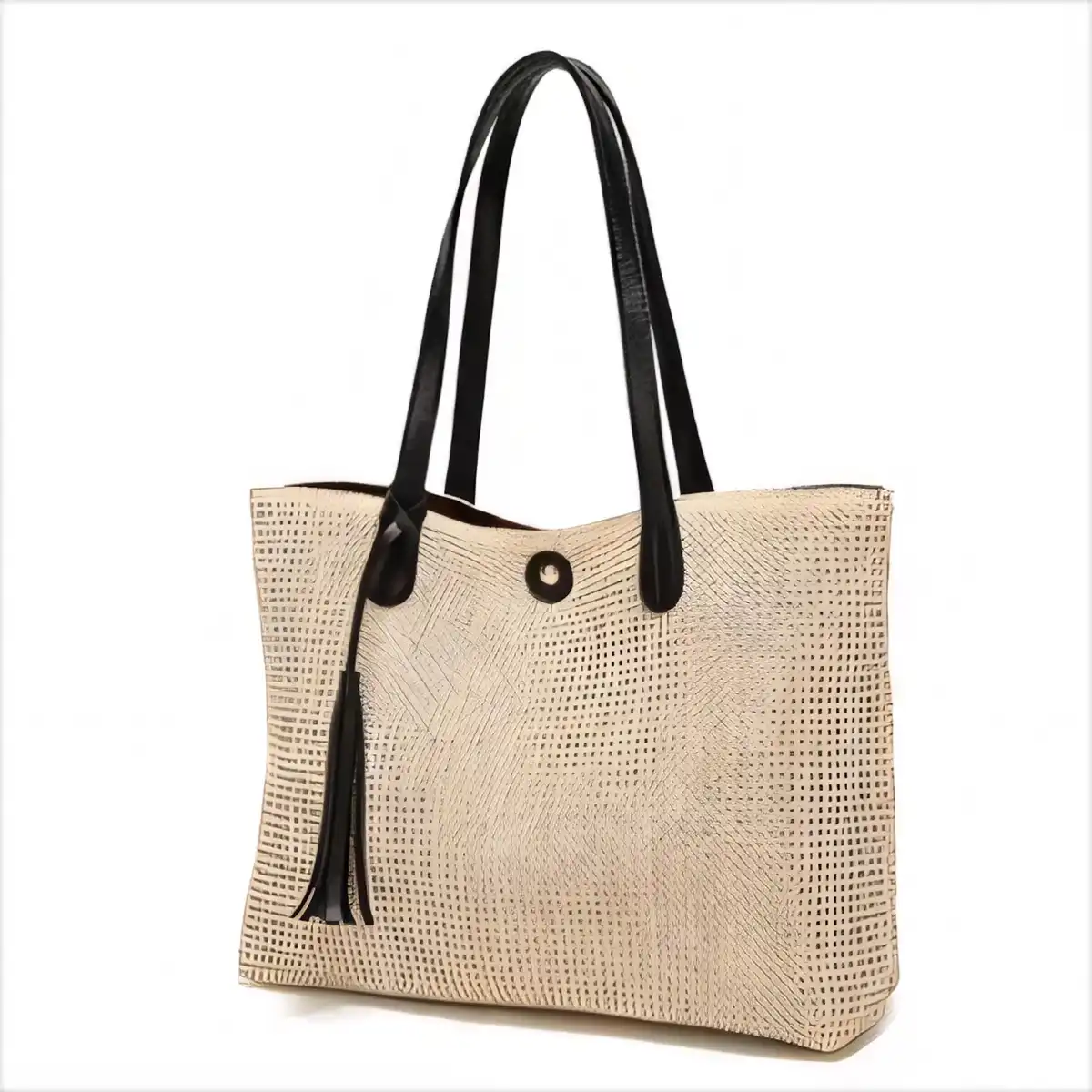 Handwoven Straw Tote with Tassel product detail view