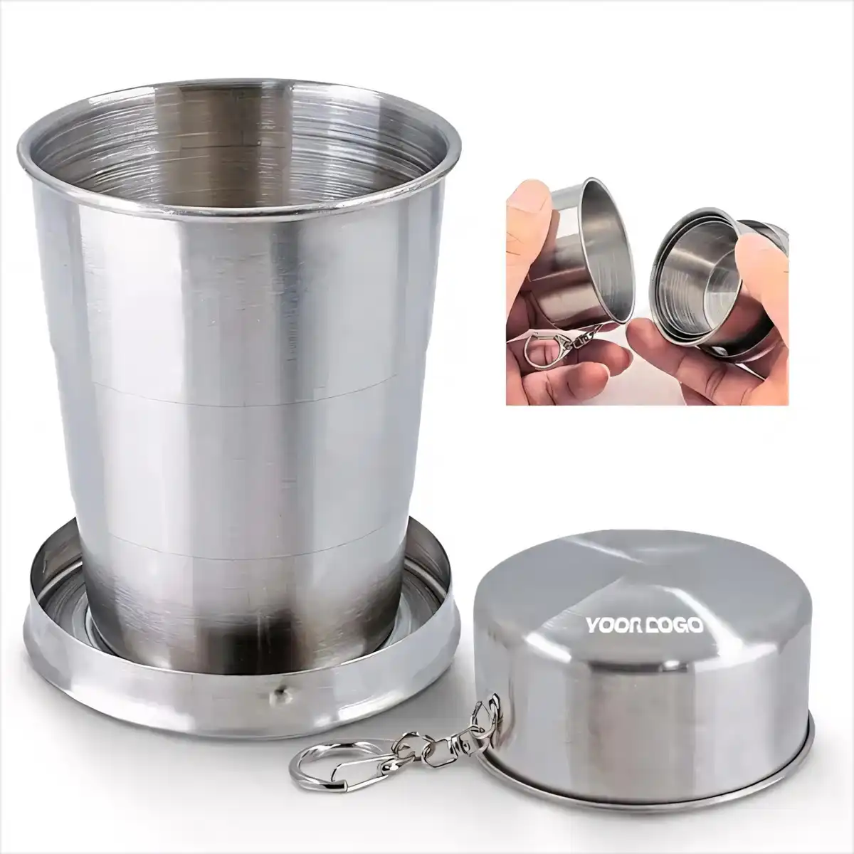 Collapsible Steel Cup with Keychain