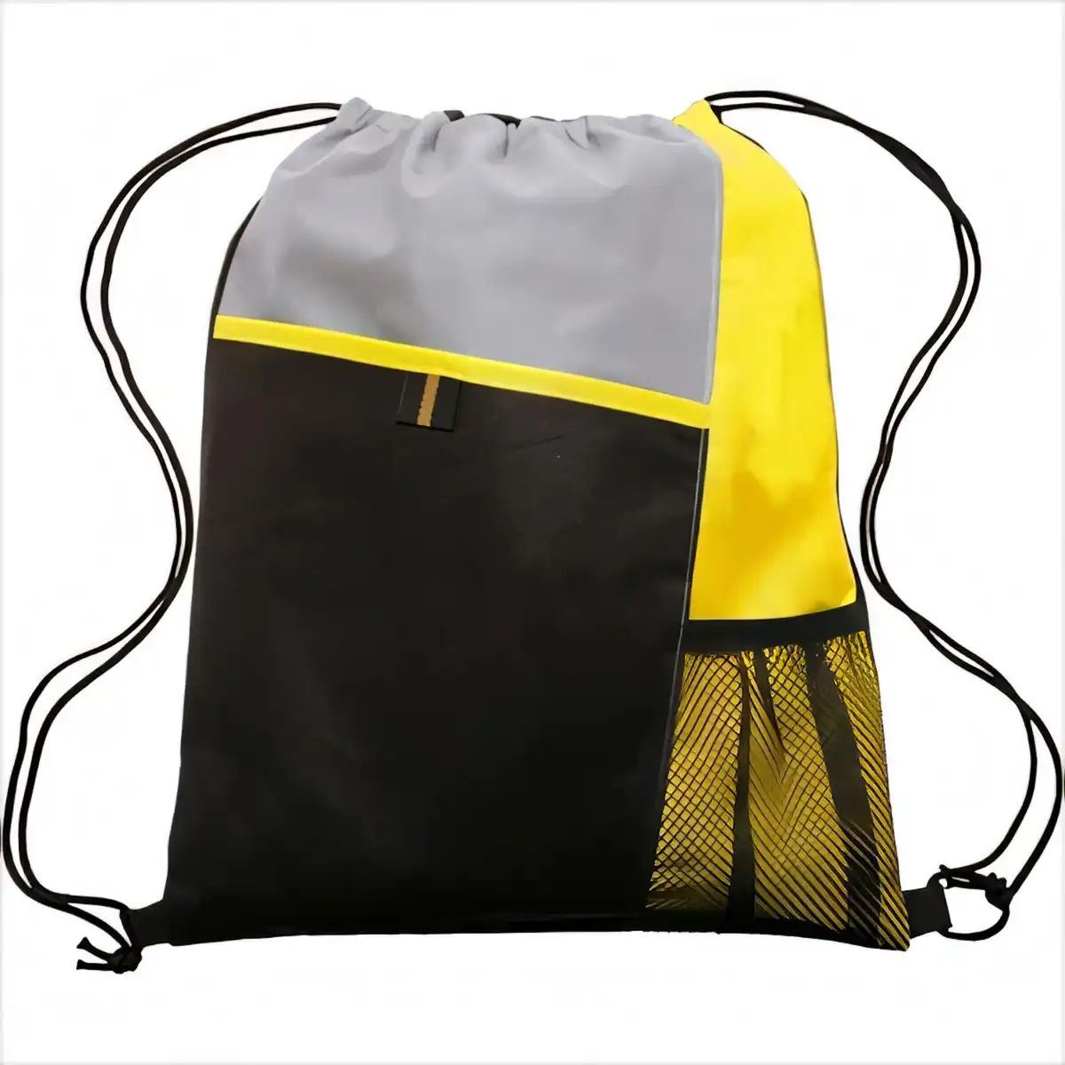 Durable Mesh Drawstring Backpack product with accessories