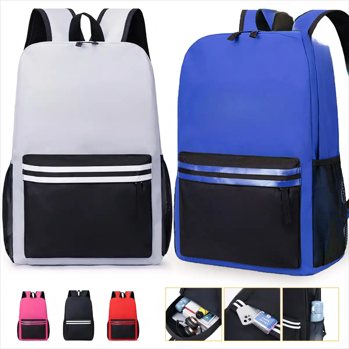 Nylon School Backpack with Reflective Strips
